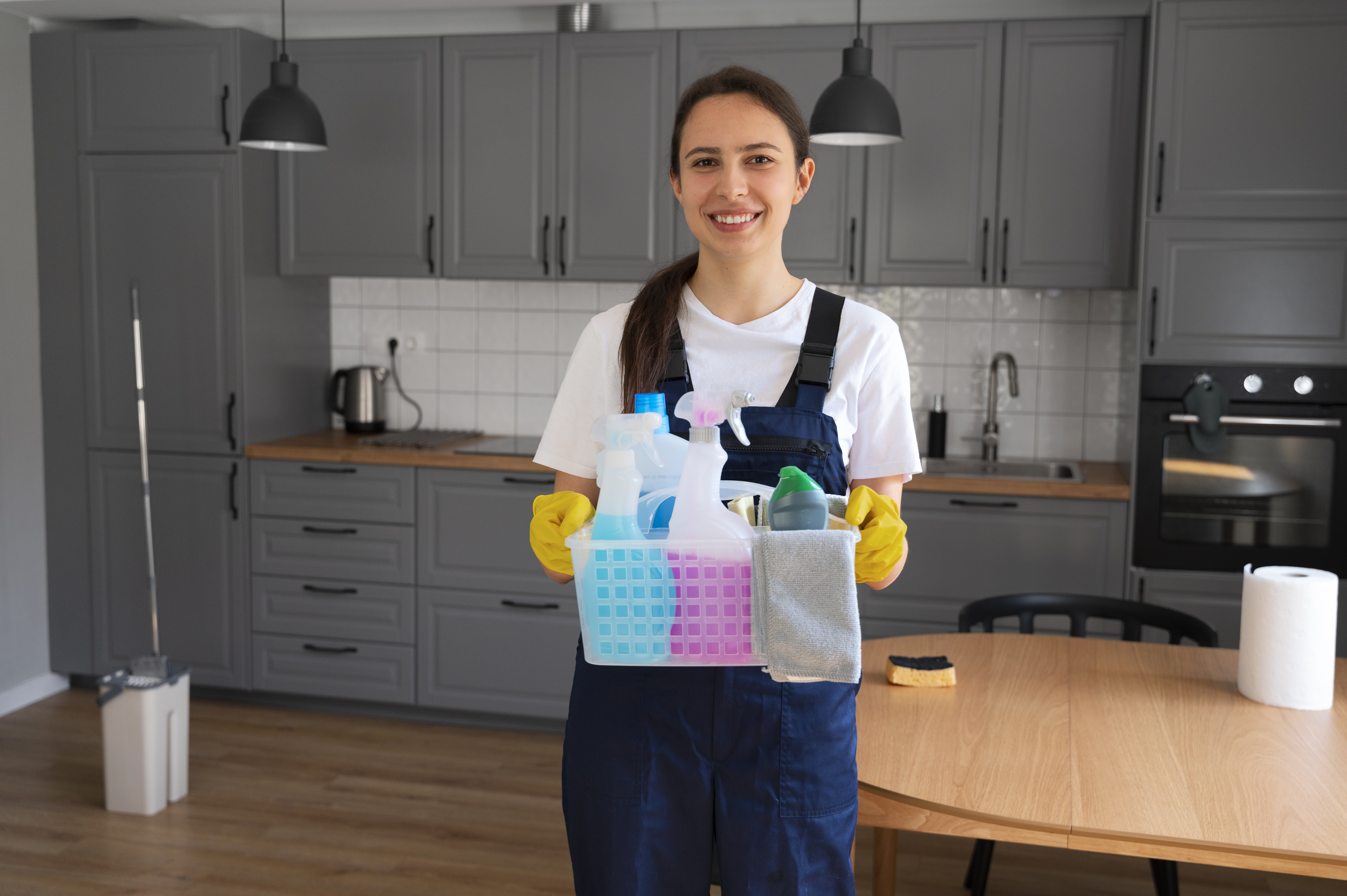 Professional cleaners preparing home for move